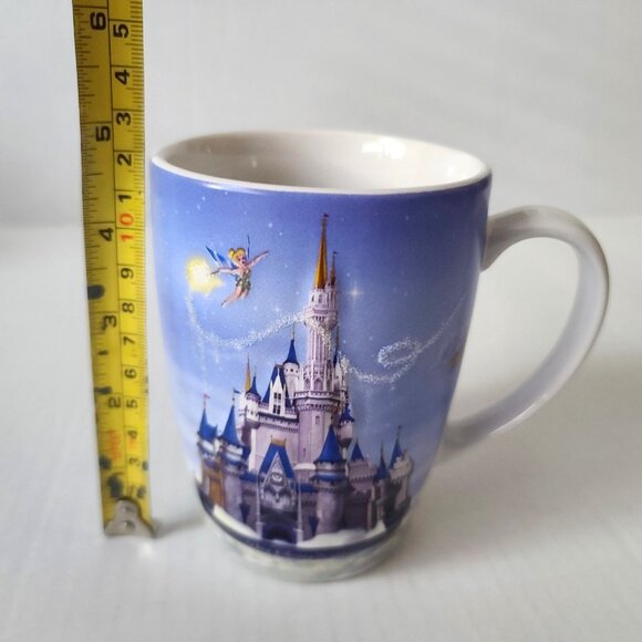 Walt Disney World Coffee Mug Raised 3D Cinderella Castle Tinkerbell Glitter - Picture 4 of 10